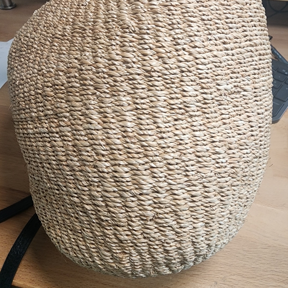 Clare V Natural Woven Raffia Crossbody with Black Leather Handle & Gold Hardware - Picture 7 of 12